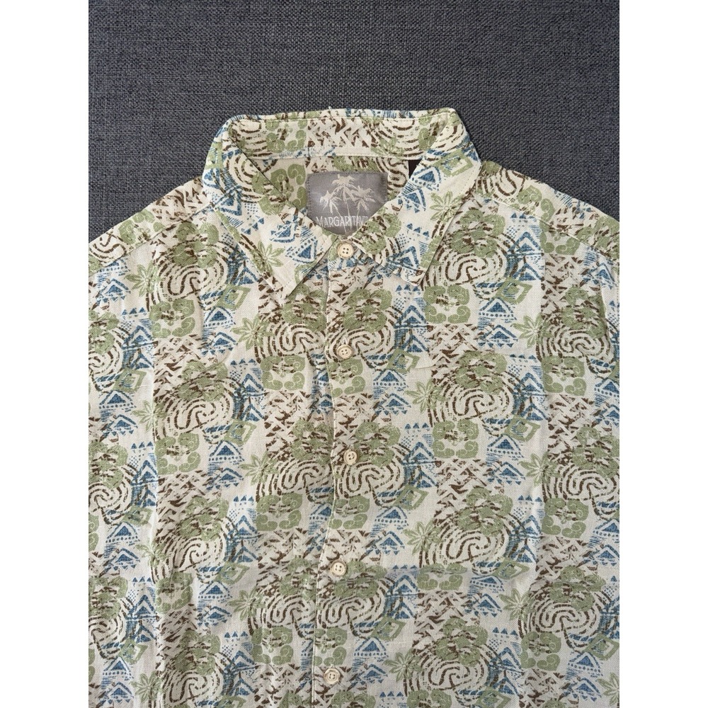Margaritaville Mens L ( Fits M ) Silk Linen Hawaiian Shirt Tropical Palm‎ Tree